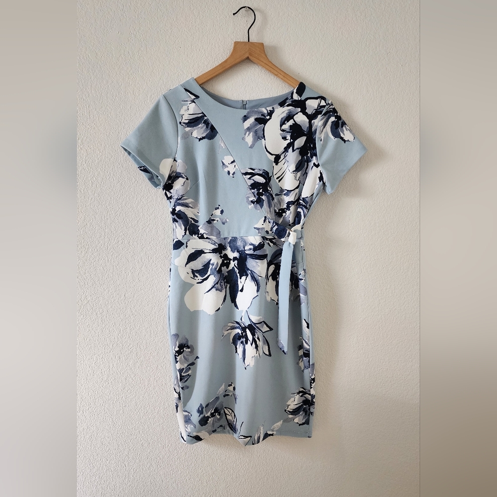 EnFocus Women's 10 Sky Blue Floral Career Church Sheath Dress